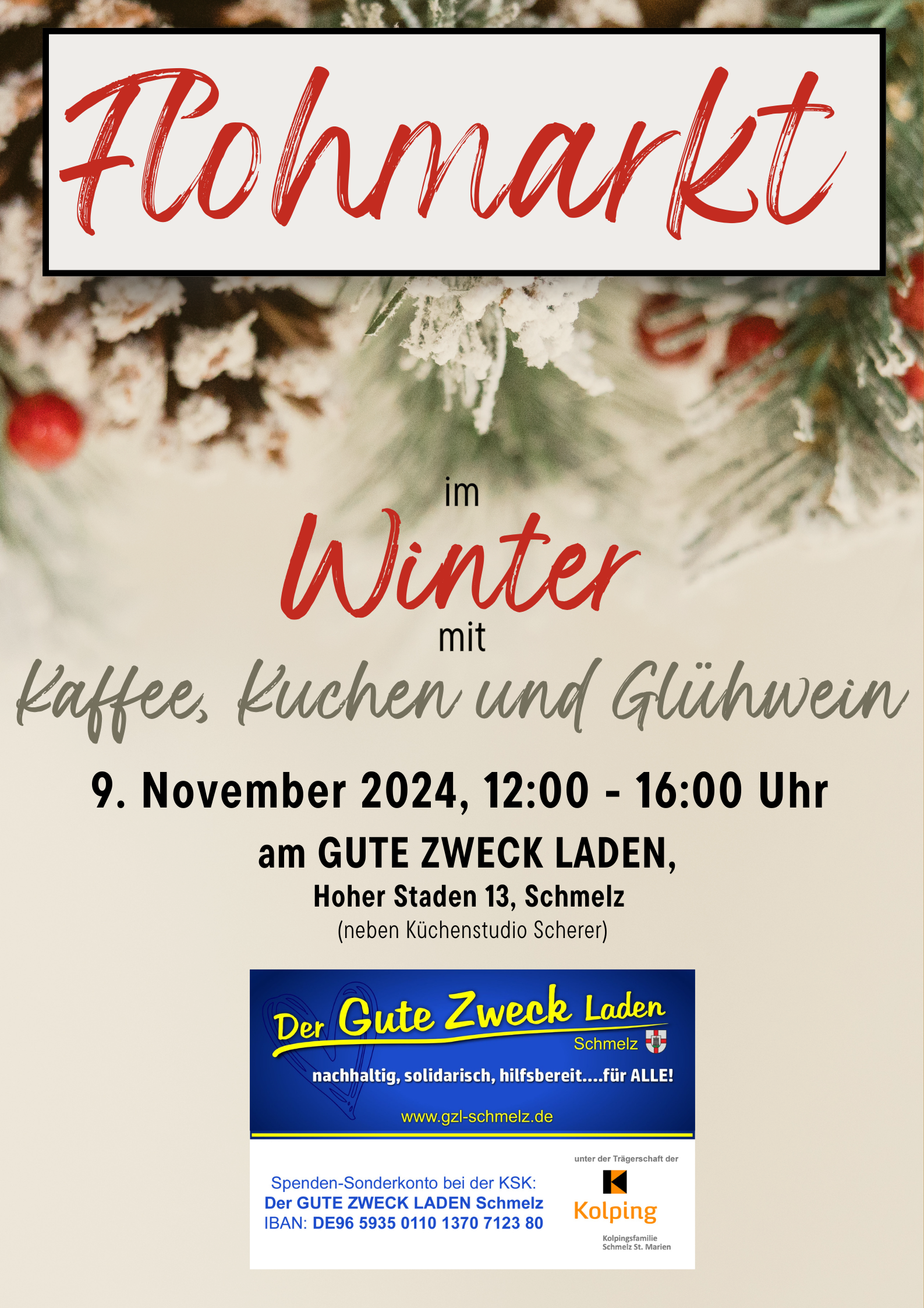 Plakat Flohmarkt im Winter am GUTE ZWECK LADEN